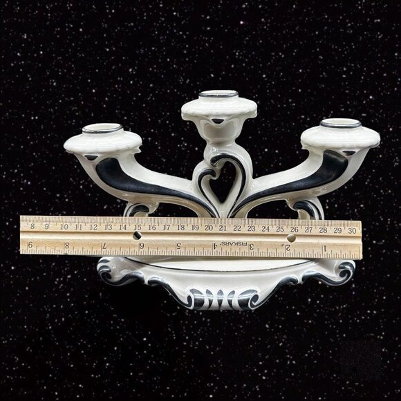 Vintage Mitterteich Bavaria Germany 3 Way Candle Stick Holder Ceramic 8”W 5.5”T - Picture 6 of 15